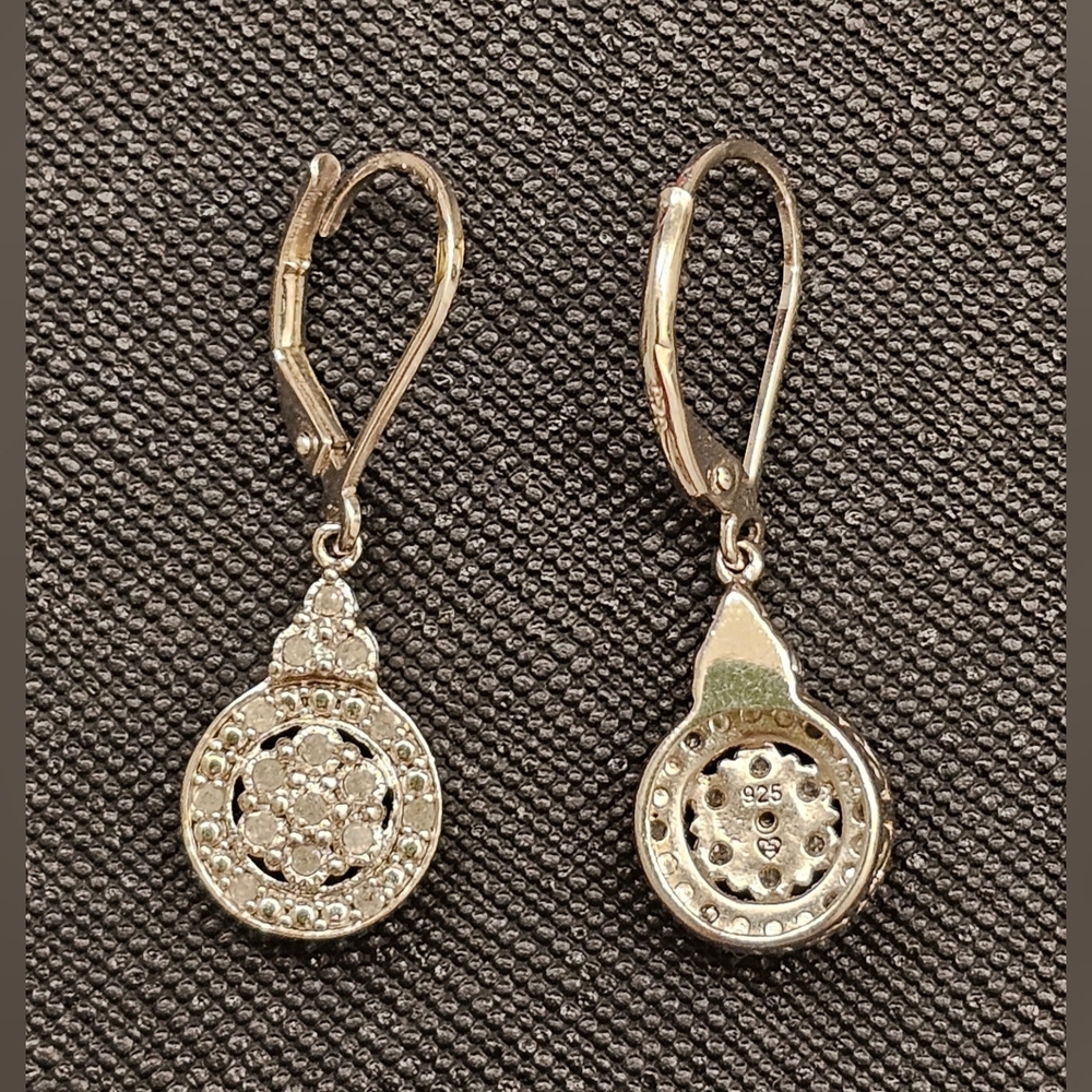 Delicate 925 Sterling Silver with Natural Diamonds Drop Earrings - Picture 3 of 4